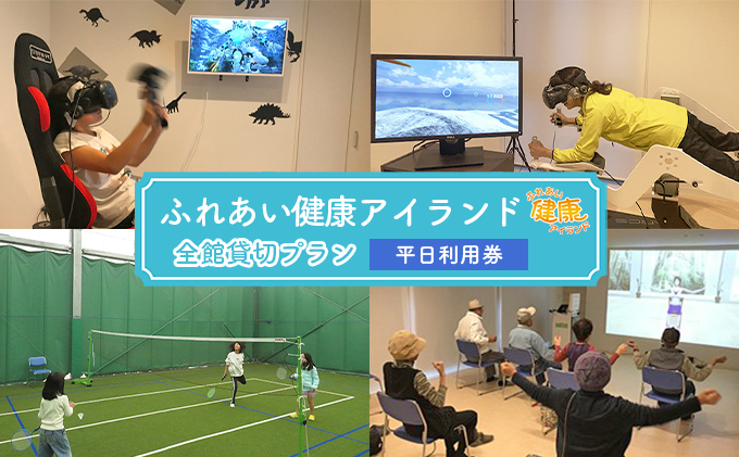 【岡山県赤磐市】チケット ふれあい健康アイランド 全館 貸切 プラン 平日 利用券 健康維持 運動施設 VR 人工芝コート カラオケ 遊び 運動 施設貸切 使い放題 家族連れ ファミリー