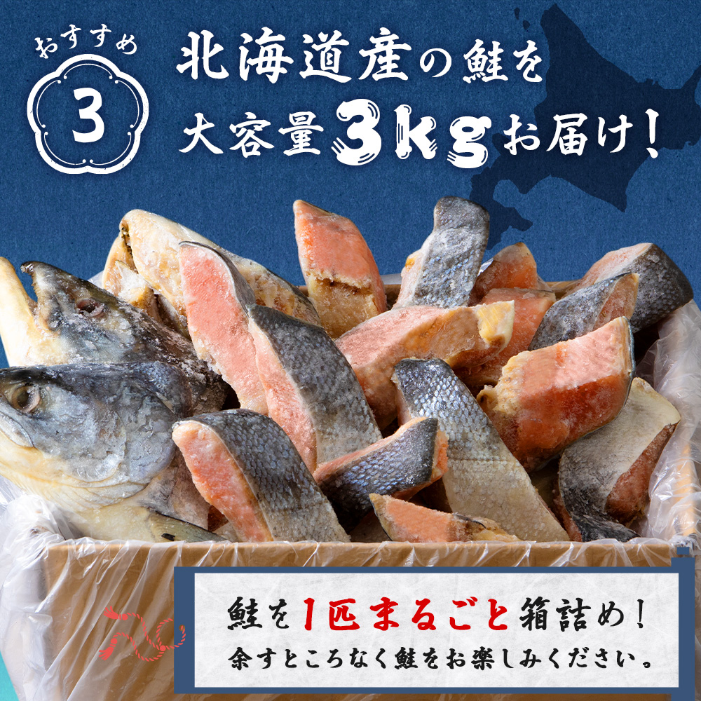 3kg　冷凍　新巻鮭　お弁当　セゾンのふるさと納税　〈斉藤水産〉　北海道産　海鮮　おかず　切り身　魚　しゃけ　塩鮭　鮭　北海道白老町