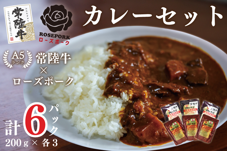 【茨城県行方市】DT-50【常陸牛A5ランク】カレー3袋+【ローズポーク】カレー3袋