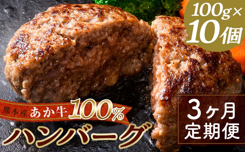 【熊本県嘉島町】FKK19-225_【3ヵ月定期便】あか牛100%ハンバーグ(100g×10個) 熊本県 嘉島町