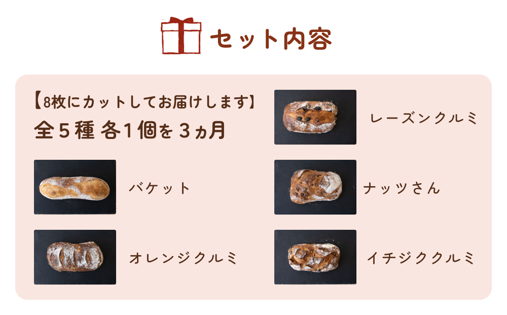 宮城県名取市のふるさと納税 【3ヵ月定期便】名取 閖上 の ぱんやこてつ 手作り 国産小麦のハード系パンセット 8枚カットしてお届け
