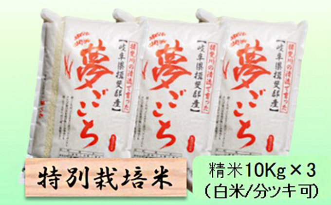 特別栽培米★精米30kg（白米/5分/7分ツキ可）【夢ごこち】 玄米は別に出品