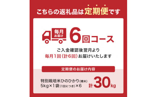 京都府木津川市のふるさと納税 【定期便6か月】お米30kg（5kg×6回）特別栽培米