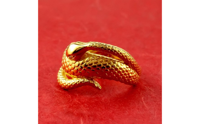 24金 純金 リング 蛇 スネーク ダイヤモンド 太め 金 ゴールド 24k 指輪 k24 ダイヤ ピンキーリング 幅広 縁起物 お守り