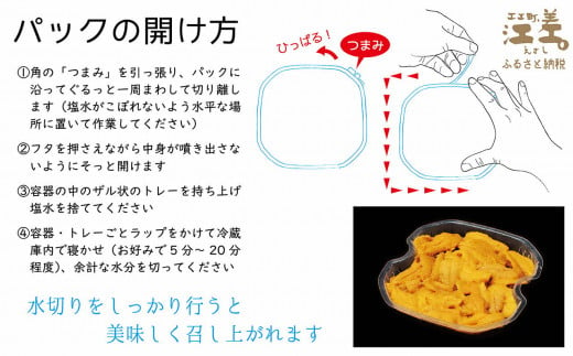 北海道江差町のふるさと納税 北海道 江差前浜産 生うに 500g（100g×5パック）【無添加・みょうばん不使用】江差産天然キタムラサキウニ　日本海熊石産海洋深層水　塩水ウニ　素材を生かした自然の味　国産うに　雲丹　100グラムパック個包装