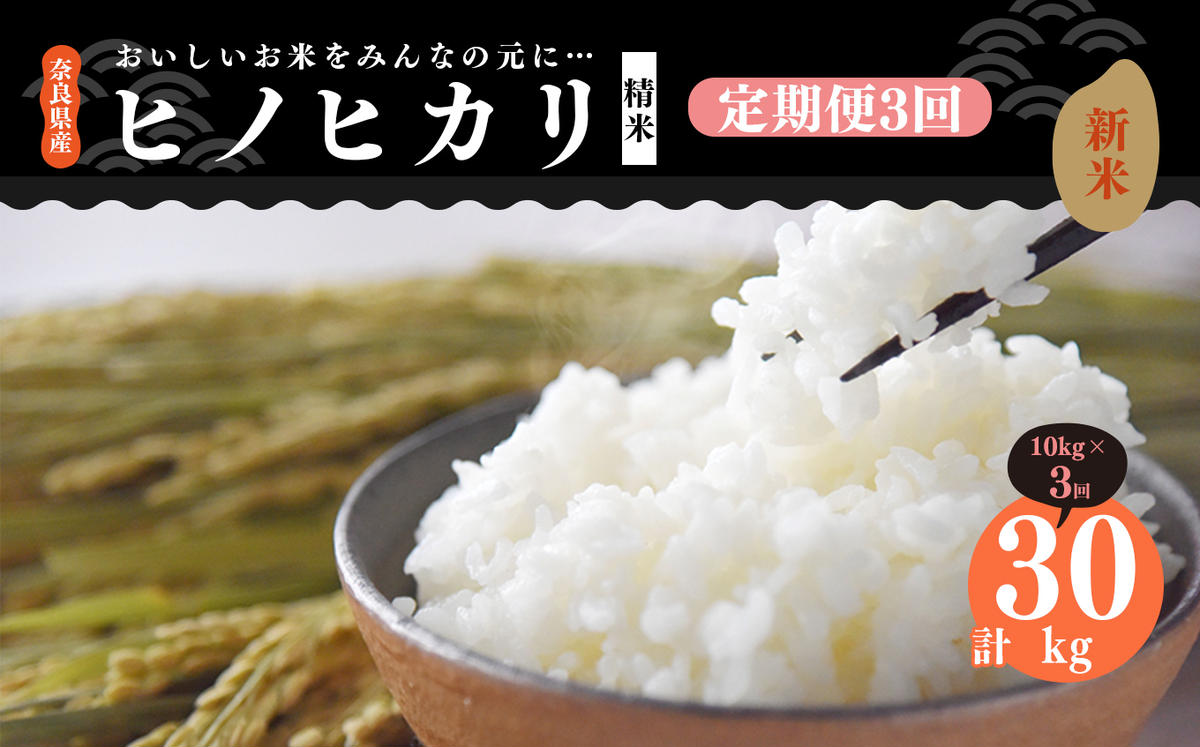 定期便 3回 】新米 奈良県産 ヒノヒカリ 精米 10kg （ 計30kg