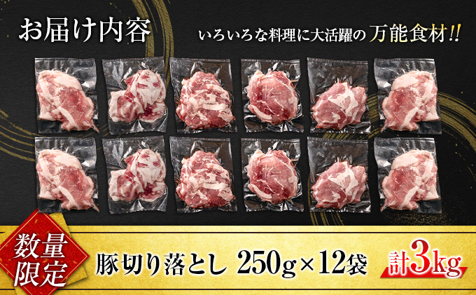 宮崎県日南市のふるさと納税 【セゾン限定】ちょうど良い容量で使い勝手抜群!!小分けで便利 数量限定 豚 切り落とし 計3kg お肉 豚肉 ポーク 国産 小分け 真空パック 個包装 万能食材 おすすめ おかず 食品 炒め物 お弁当 豚丼 豚しゃぶ しゃぶしゃぶ 焼肉 お祝い 記念日 ギフト 贈り物 贈答 プレゼント おすそ分け 宮崎県 日南市 送料無料_BCV1-24