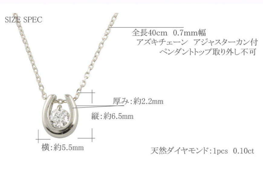 ネックレス プラチナ900 馬蹄モチーフ ペンダント ダイヤ 0.1ct 全長