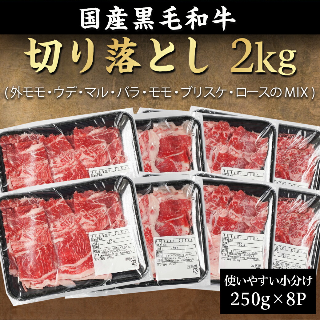 宮崎県都城市のふるさと納税 【黒毛和牛】切り落とし2kg(250g×8パック)_AC-I903