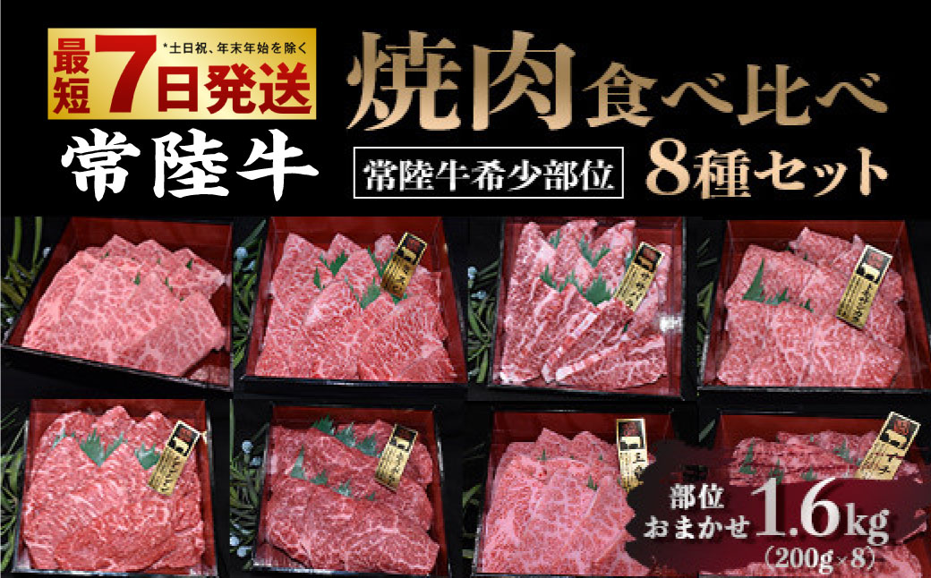 【茨城県守谷市】【常陸牛 希少部位】焼肉食べ比べ 8種セット 合計1.6kg