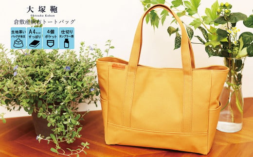 【茨城県守谷市】【レビューから開発】 倉敷産帆布 トートバッグ A4すっぽり ポケット充実!【キャメル】◇