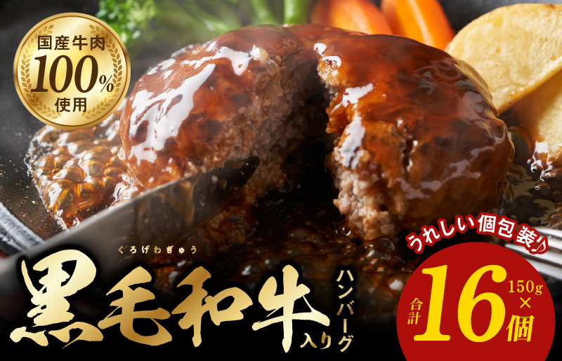 大阪府泉佐野市のふるさと納税 黒毛和牛入り 国産牛肉100％ ハンバーグ 150g×16個【個包装 ハンバーグ 牛肉 はんばーぐ 小分け 惣菜 冷凍 一人暮らし 数量限定】 G832