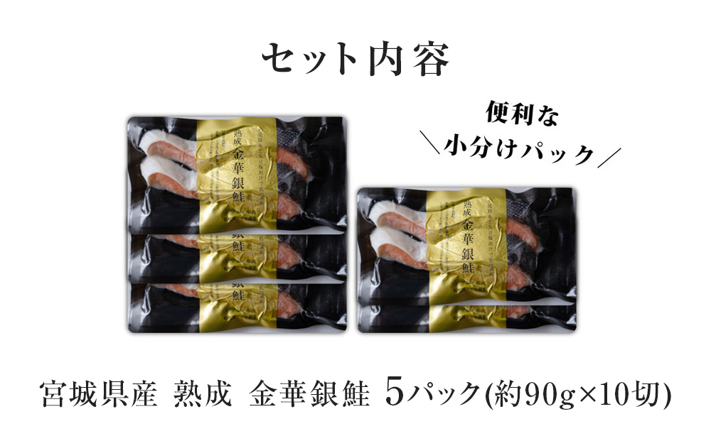 宮城県名取市のふるさと納税 宮城県産 熟成 金華銀鮭 5pcセット(約90g×10切)