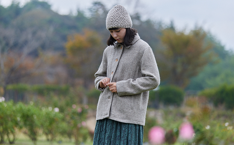 ツイード コート レディース フリーサイズ 国産 岡山 ウール アルパカ