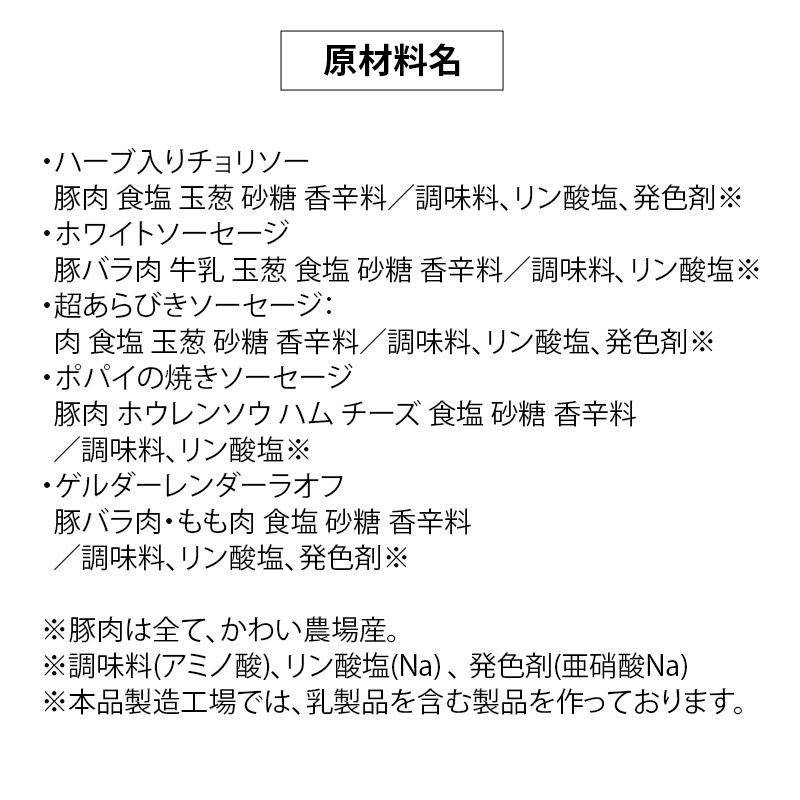 秋田県三種町のふるさと納税 かわい農場「中ヨークシャー交雑種」手作りソーセージとハム詰合せ しっぽ豚