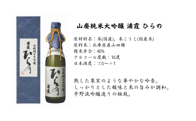 浦霞 ] 山廃 純米大吟醸 浦霞 ひらの 720ml 佐浦 加東市産山田錦