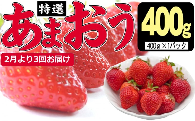 定期便 3ヶ月 いちご あまおう 400g 特選 あまおう 2025年2月より発送 イチゴ 苺 フルーツ 果物 デザート 3回 お楽しみ ※配送不可：離島