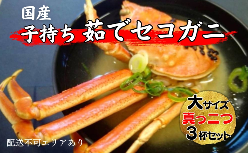 蟹 国産 子持ち 茹で セコガニ 大サイズ 真っ二つ 3杯セット(冷凍) カニ 手軽 簡単調理 時短