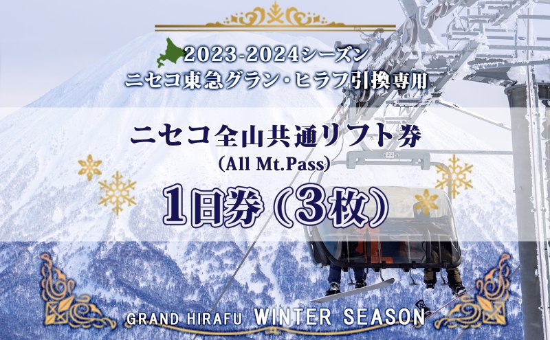 ニセコ 全山共通 リフト券 All Mt.Pass 1日券 【3枚】 2023-2024
