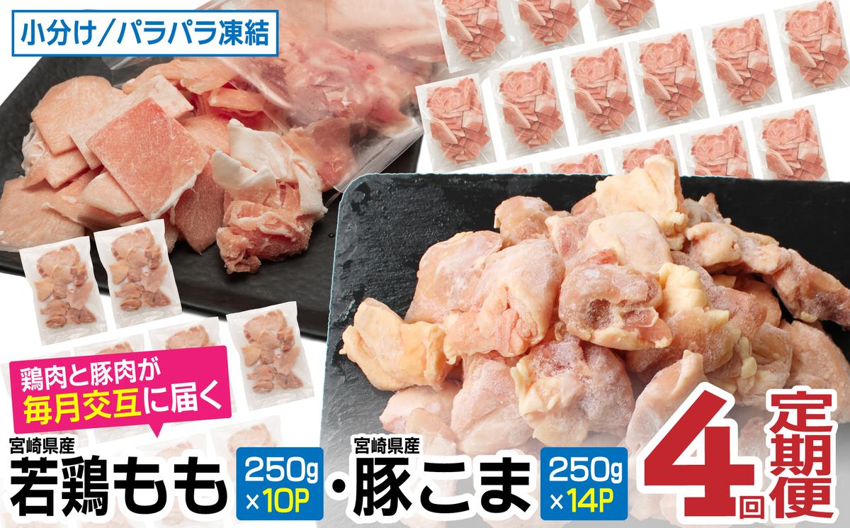 KU364 【定期便・全4回】＜小分け＆バラバラ＞ 宮崎県産鶏もも切身・豚こまセット 合計12kg|