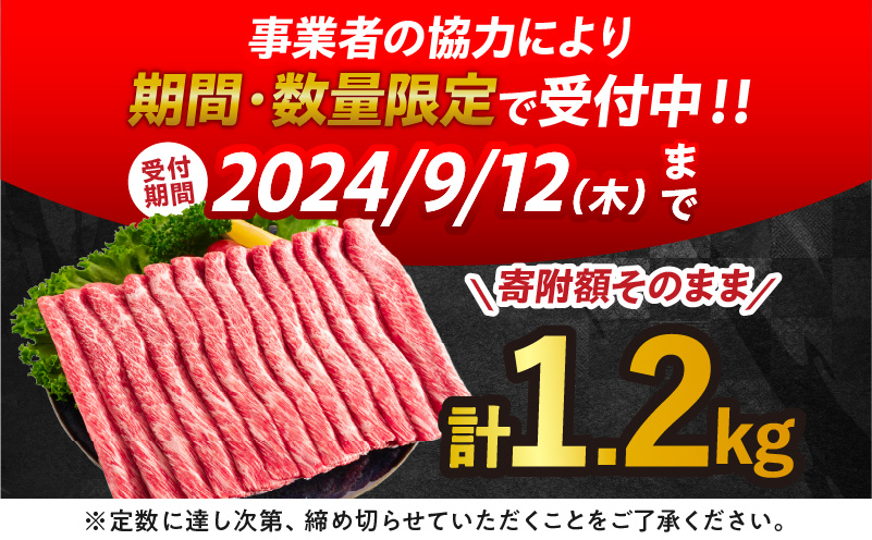 宮崎県日南市のふるさと納税 【令和6年10月配送】数量限定 期間限定 宮崎牛 肩ウデ スライス 計1.2kg 肉 牛肉 国産 すき焼き 人気 黒毛和牛 赤身 しゃぶしゃぶ A4 A5 等級 ギフト 贈答 小分け 食品 ミヤチク 宮崎県 送料無料_CA49-23-ZO2-10