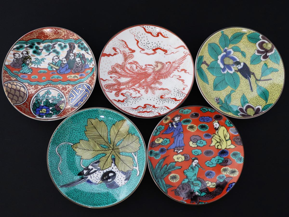 再興　九谷焼　葡萄図　小皿 (5枚) 美品！ 再興 九谷焼 葡萄図 小皿 (5枚) 美品！ 古美術 三樹 - 古九谷