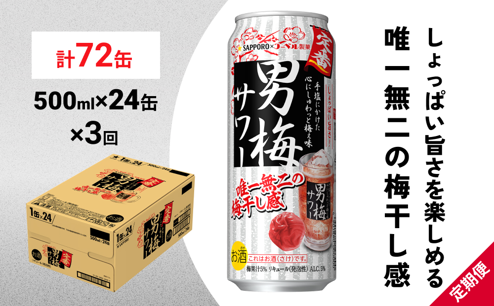 サッポロ 男梅 サワー 500ml×24缶(1ケース)×定期便3回(合計72缶