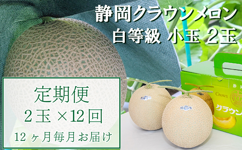 【静岡県袋井市】【12か月定期便】クラウンメロン【並(白等級)】小玉(1.1kg前後)2玉入り 果物 メロン青肉 フルーツ デザート 高級メロンブランド 高級メロン ブランドメロン