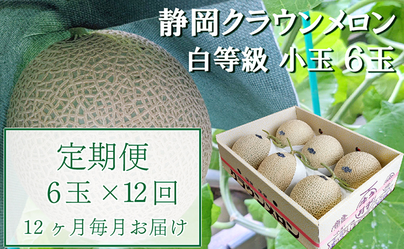 【静岡県袋井市】【12か月定期便】クラウンメロン【並(白等級)】小玉(1.1kg前後)6玉入り 果物 メロン青肉 フルーツ デザート 高級メロンブランド 高級メロン ブランドメロン