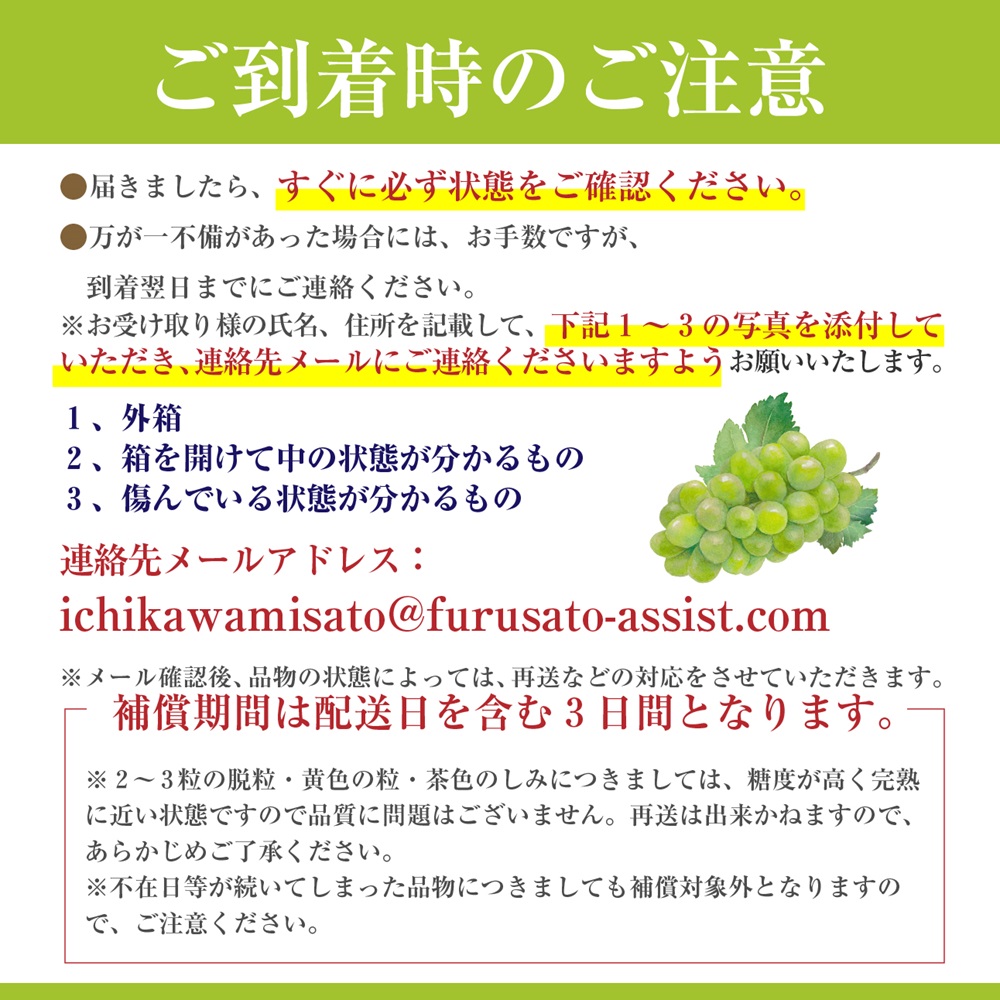 山梨県市川三郷町のふるさと納税 【2024年発送！先行予約】Inakakara厳選！市川三郷町産「秀品シャインマスカット」3房（1房約550g）[5839-1979]