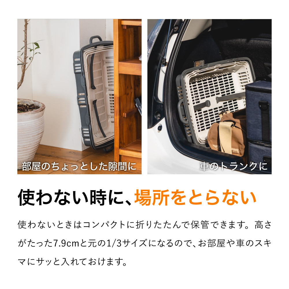 兵庫県市川町のふるさと納税 ★SNSで話題★【折りたためる】ニューバスケット（グレー×ホワイト）014SK03N.／折りたたみ バスケット ハンドル付き かご 収納 おしゃれ プラスチック 持ち手 アウトドア 小物収納 洗える 折りたためる 買い物カゴ コンテナ ボックス コンパクト 積み重ね 整理 スタッキング アウトドア DIY 工具 サンコー