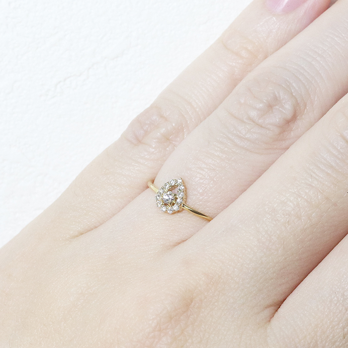 K18 しずく取り巻きダイヤモンドリング 0.12ct BQ-77 / 山梨県甲斐市  