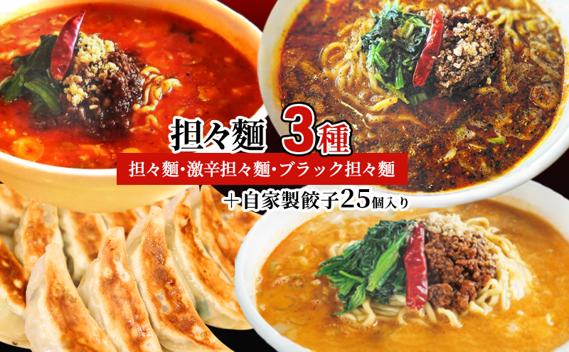 担々麺3種（担々麺・激辛担々麺・ブラック担々麺）＋自家製餃子25個入り