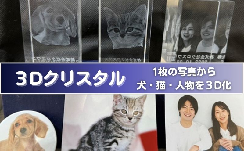 1枚写真で3Dクリスタル(犬・猫・人物の正面写真)