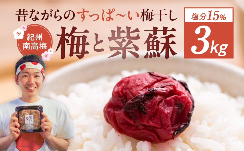 【和歌山県有田郡湯浅町】EP6021_【常温保管可能】天日塩と紫蘇だけで漬けた 無添加梅干し3kg 梅ボーイズ|南高梅 C203