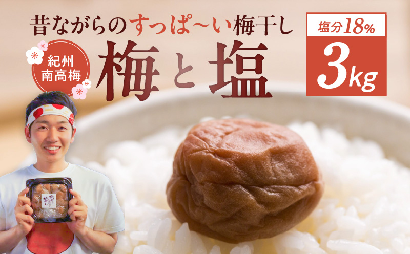 【和歌山県有田郡湯浅町】EP6023_【常温保管可能】ミネラル豊かな天日塩だけで漬けた 無添加梅干し3kg 梅ボーイズ|南高梅 C202