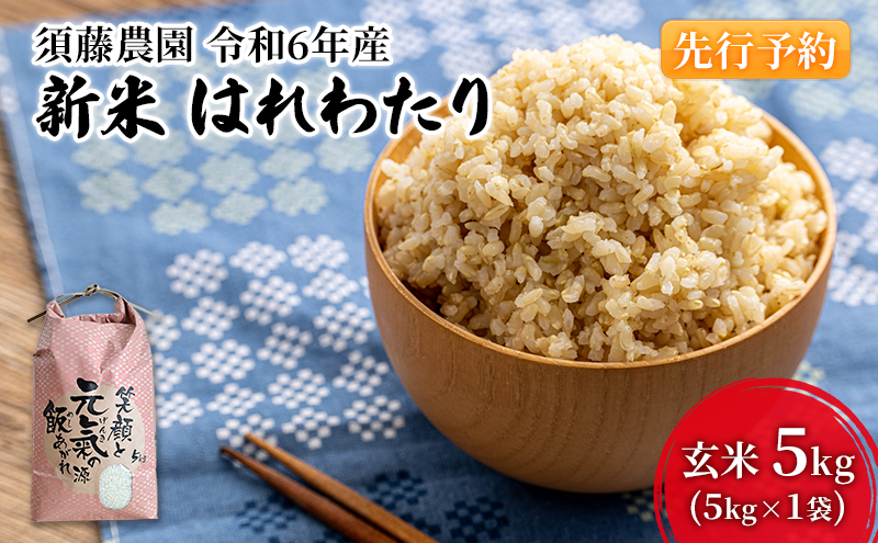 先行予約 新米 令和6年産 玄米 はれわたり 5kg 1袋 米 こめ お米 おこめ コメ ご飯 ごはん 令和6年 須藤農園 青森 青森県