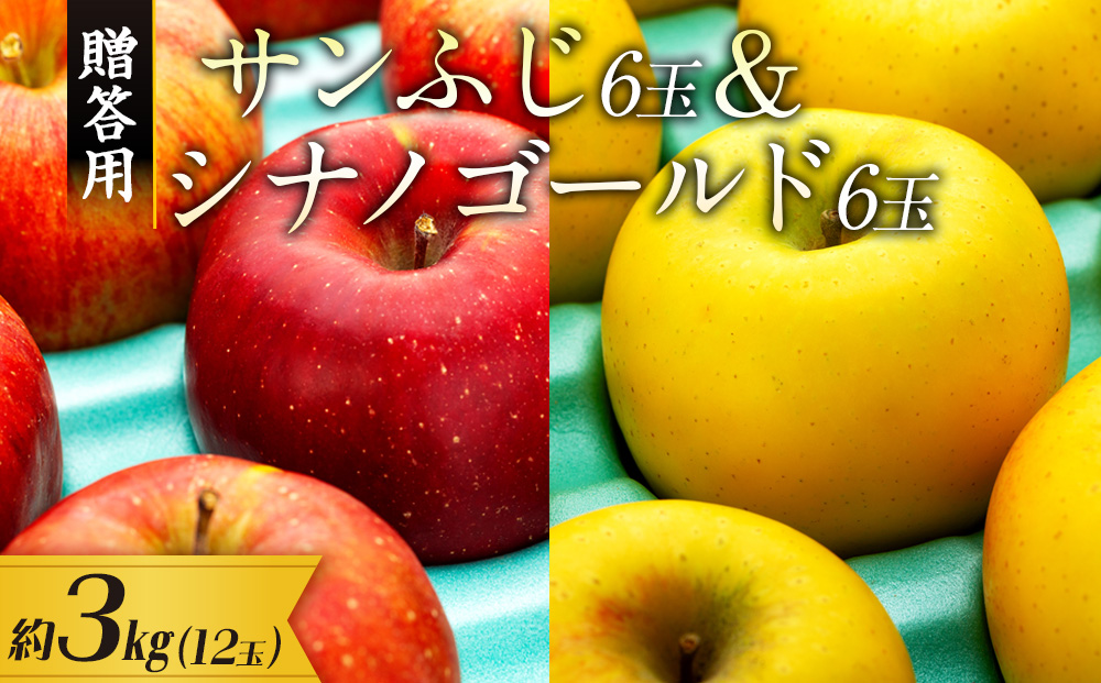 贈答用りんご サンふじ シナノゴールド 約3kg 12玉 (各6玉) りんご リンゴ 林檎 信州りんご 信濃ゴールド 果物 フルーツ 旬の果物 旬のフルーツ デザート 贈答用 ギフト 贈り物 プレゼント 長野 長野県 箕輪町