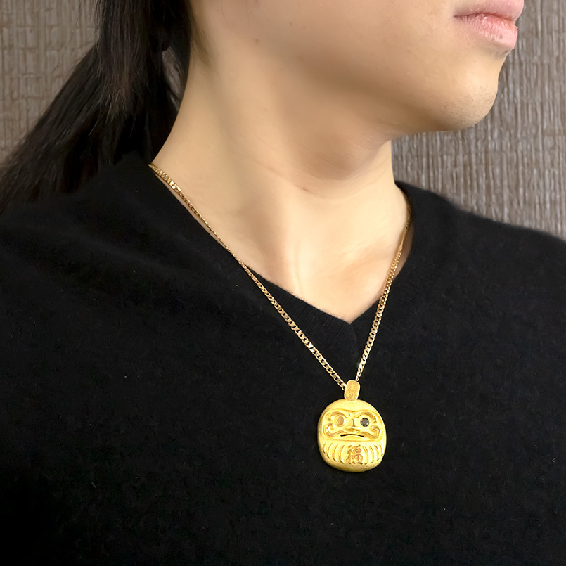 24金 純金 ペンダントトップ だるま ブラックダイヤモンド 24K