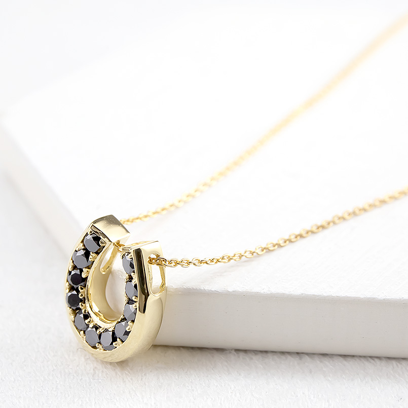 18金 ネックレス 馬蹄 ブラックダイヤモンド 1.0ct ホースシュー
