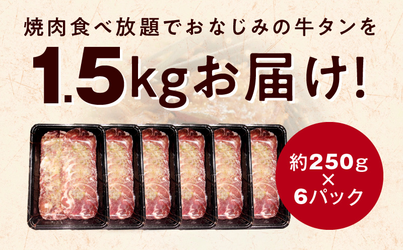 大阪府泉佐野市のふるさと納税 ねぎ塩 牛たん（成型）合計 1.5kg 小分け 250g×6【牛タン 牛肉 焼肉用 薄切り 訳あり サイズ不揃い】 G1169