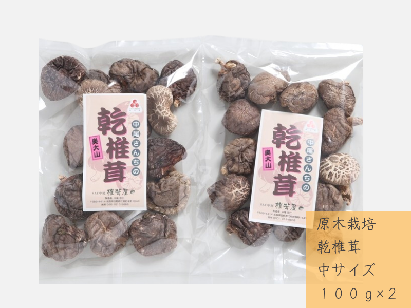 中尾さんちの乾椎茸 中 100g 2袋 原木栽培 干しシイタケ 普通