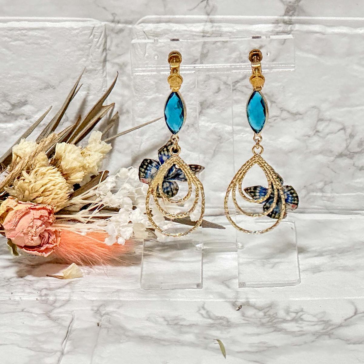 オオムラサキ蝶スワロフスキーイヤリング / 千葉県船橋市