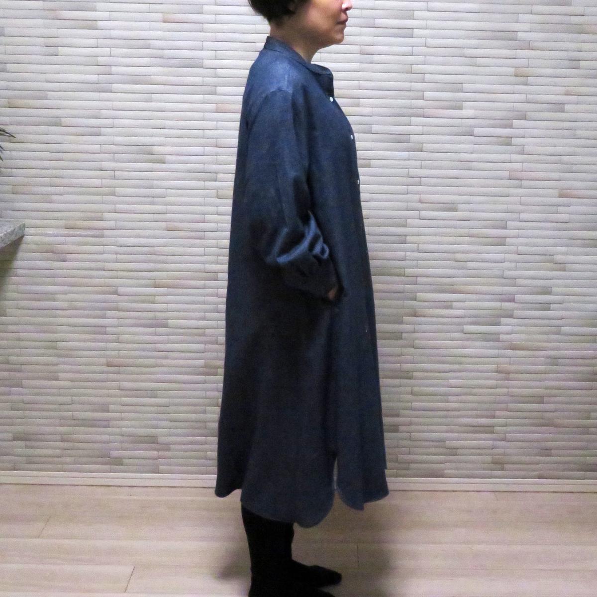 播州織 ヤクウールとオーガニックコットンのロングシャツワンピース 