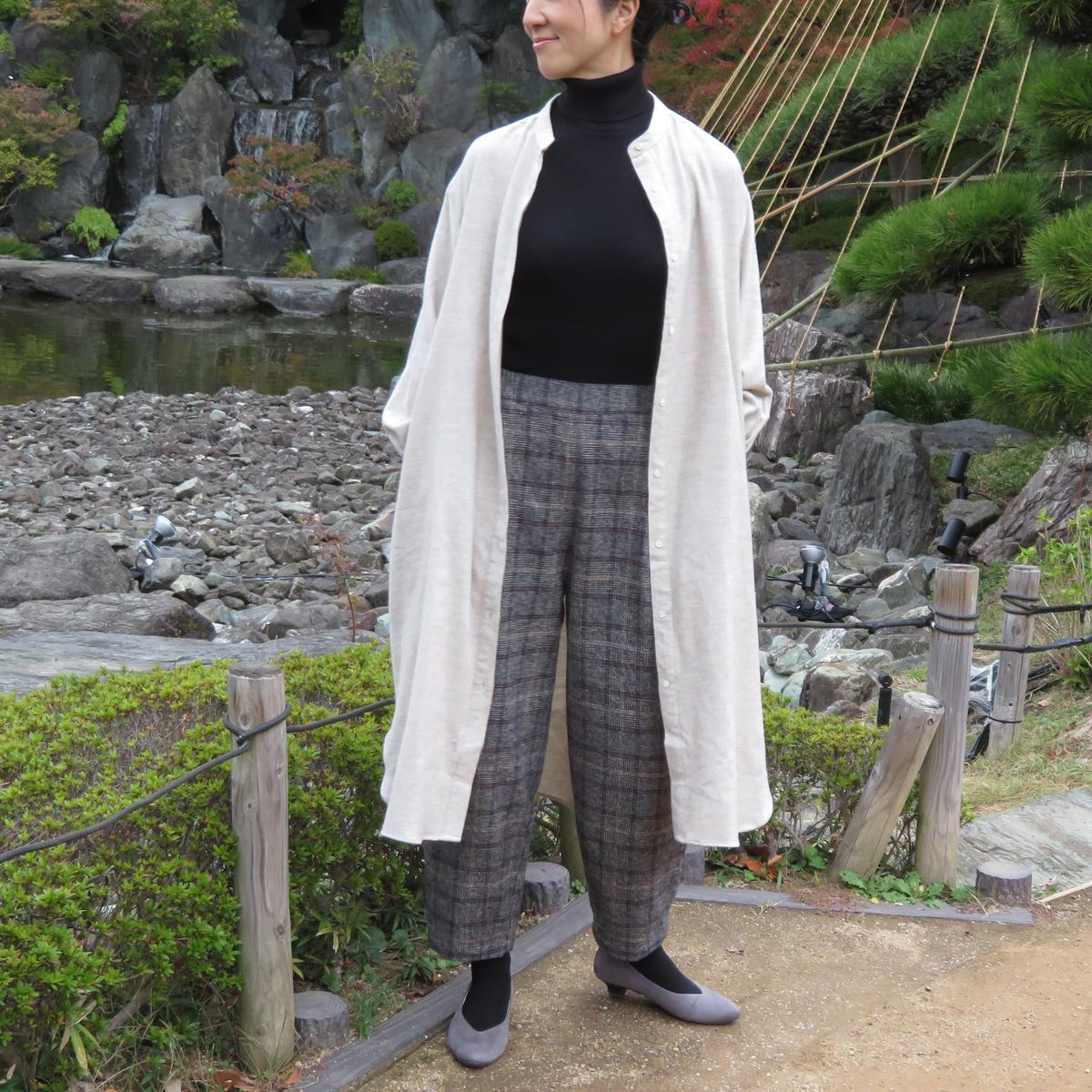 新品アムール　オーガニックコットン　日本製　播州織　ワンピースズボンL shirtdressblack02_1200x1200.