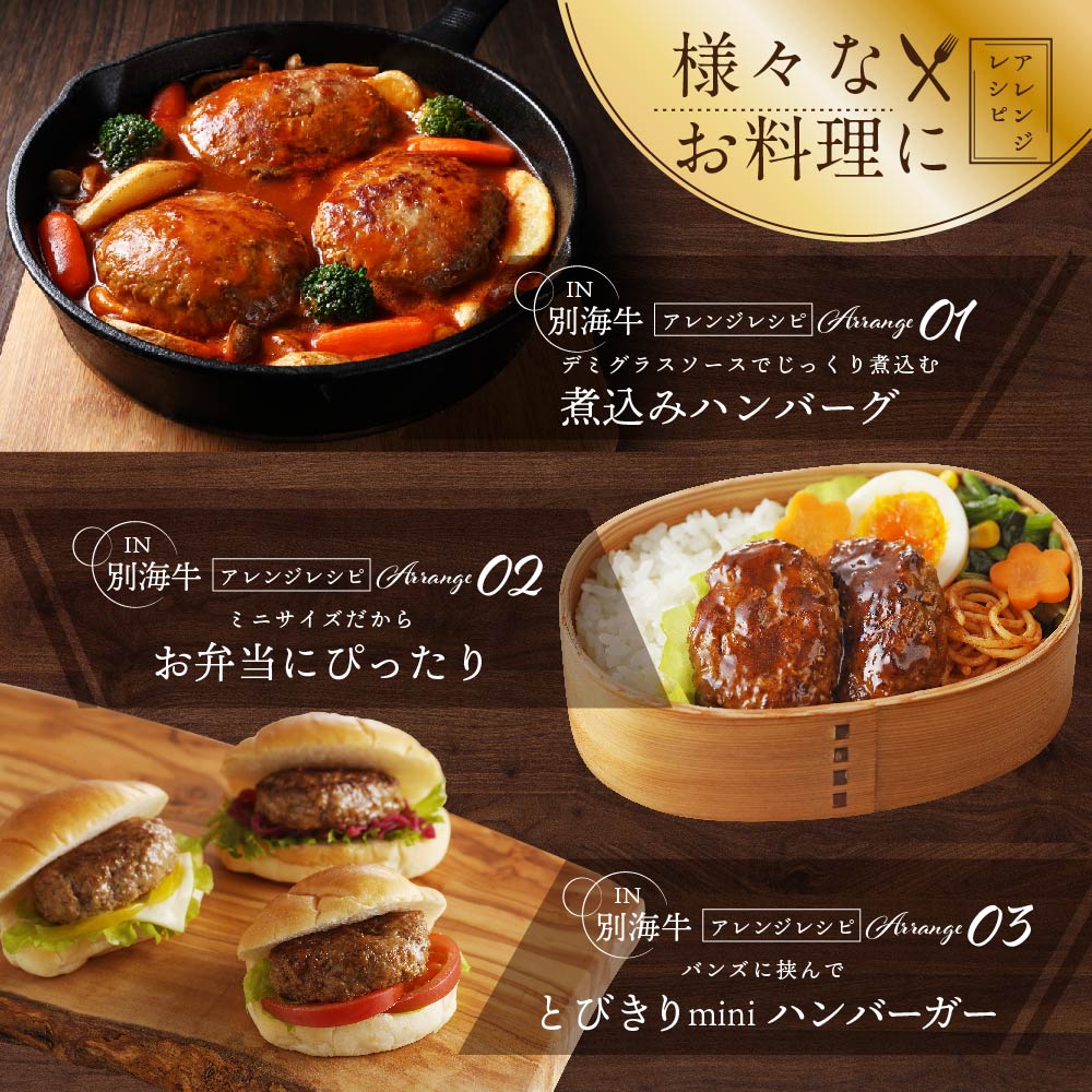 北海道別海町のふるさと納税 別海牛 使用 ファーストクラスミニハンバーグ 50g×24個 3種のソース