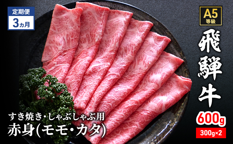 【定期便3ヶ月】牛肉 飛騨牛 すき焼き しゃぶしゃぶ セット 赤身 モモ 又は カタ 600g 黒毛和牛 A5 美味しい お肉 牛 肉 和牛 すき焼き肉 すきやき すき焼肉 しゃぶしゃぶ肉 【岐阜県瑞穂市】