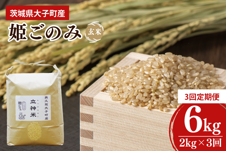 【3ヶ月定期便】【2024年11月発送開始】【特別栽培米】令和6年度産 立神米姫ごのみ（玄米）定期便 2kg 3回お届け 茨城県 大子町 米 新米（BT037）