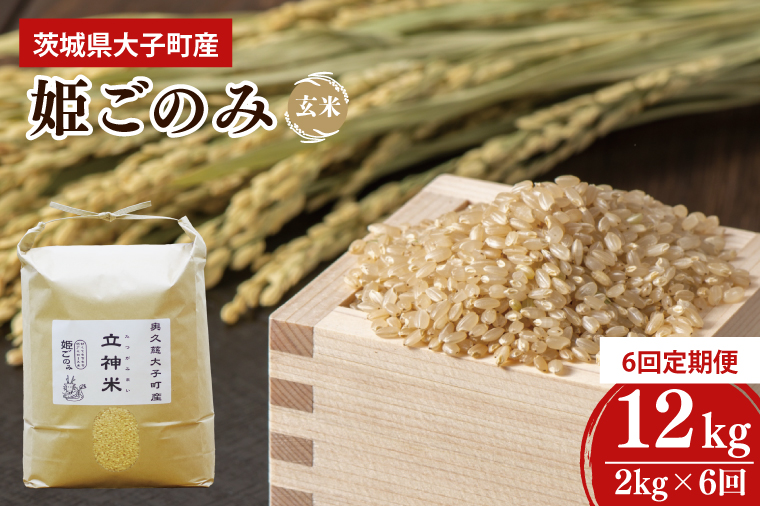 【6ヶ月定期便】【2024年11月発送開始】【特別栽培米】令和6年度産 立神米姫ごのみ（玄米）定期便 2kg 6回お届け 茨城県 大子町 米 新米（BT038）
