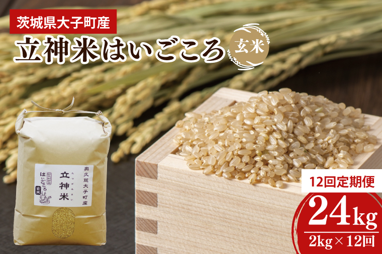 【12ヶ月定期便】【2024年11月発送開始】【特別栽培米】令和6年度産　立神米はいごころ(玄米) 定期便 2kg 12回お届け 茨城県 大子町 米 新米（BT029）